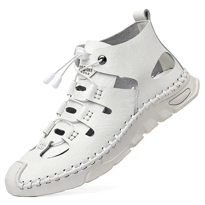 Summer High Quality Men's Fashion Trend Sandals Outdoor Breathable Massage Sole Anti slip Sandals Men's White Sandals Leather Viralgem Store