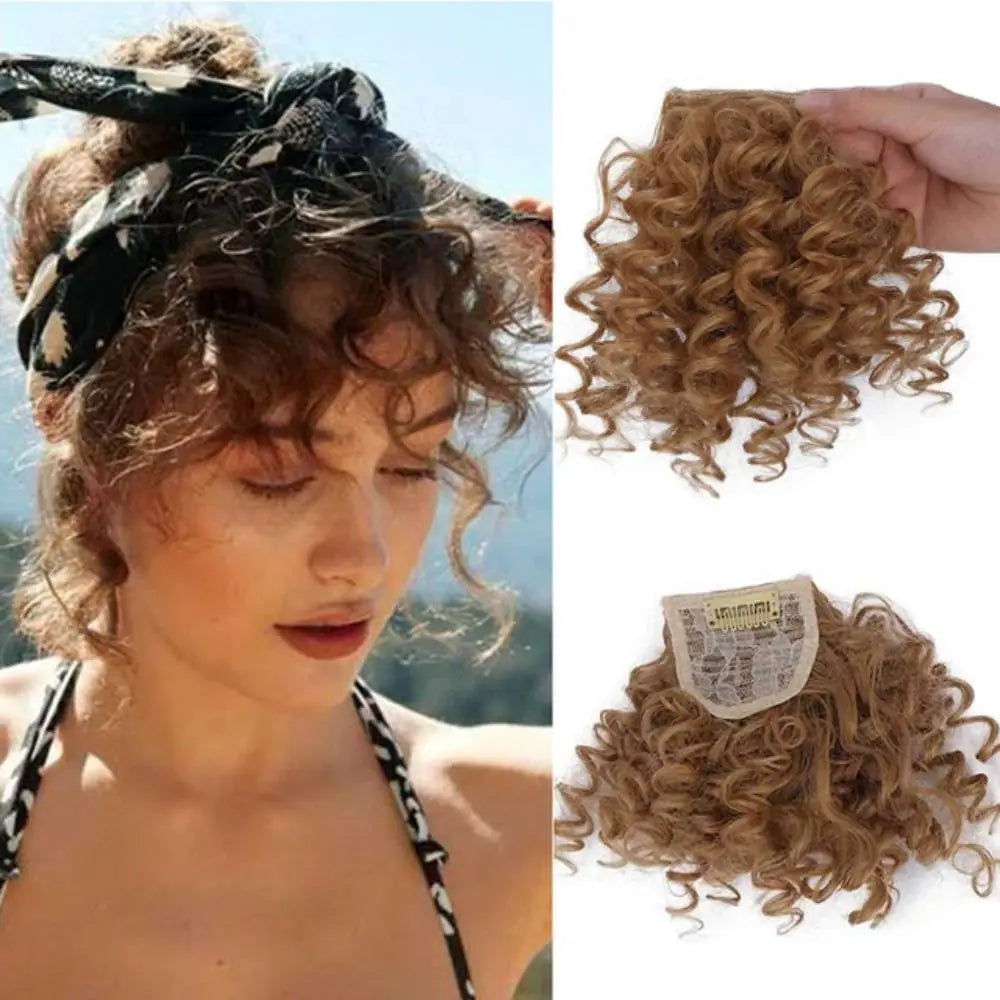 1PC Synthetic Curly Pad Hair Piece Top Two Side Invisible Thickened Hair Root Pad Fluffy Wavy High Natural Hair Extension