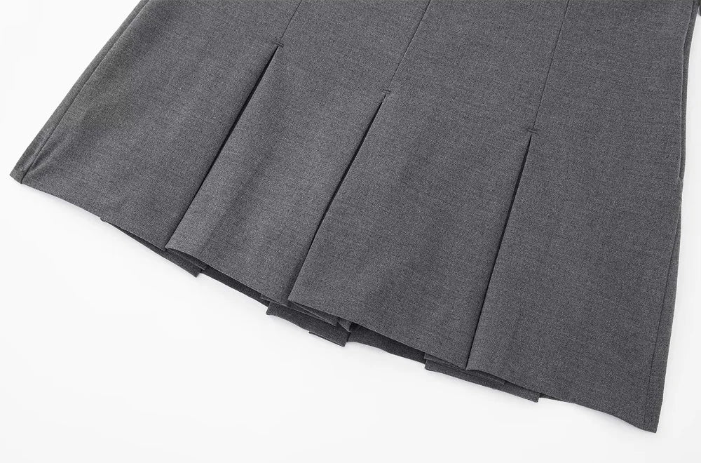 TRAF Women Fashion With Pleated Shorts Skirts Vintage High Waist Side Zipper Female Skort Mujer