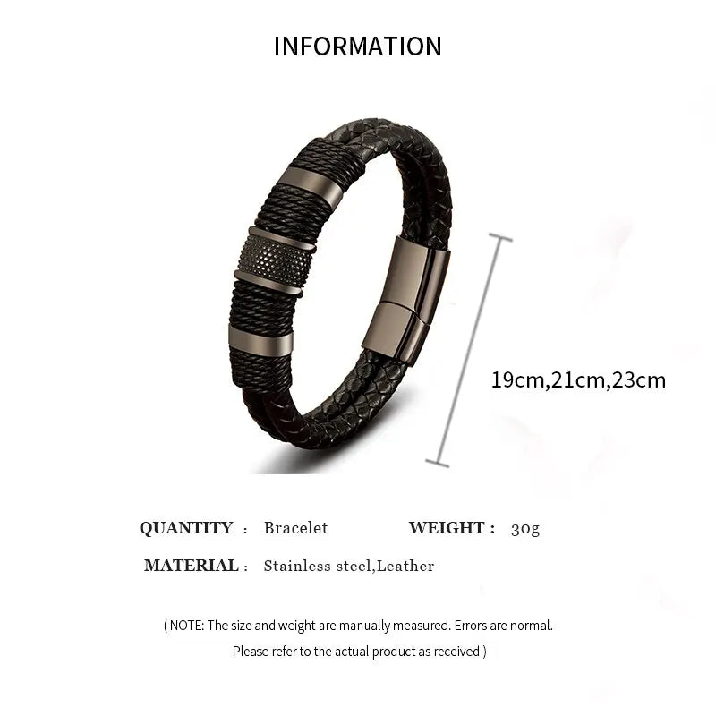 Vintage Woven Leather Rope Wrap Bracelets For Men Classic Stainless Steel Bangles Bracelets Punk Wristband Jewelry Male Gifts