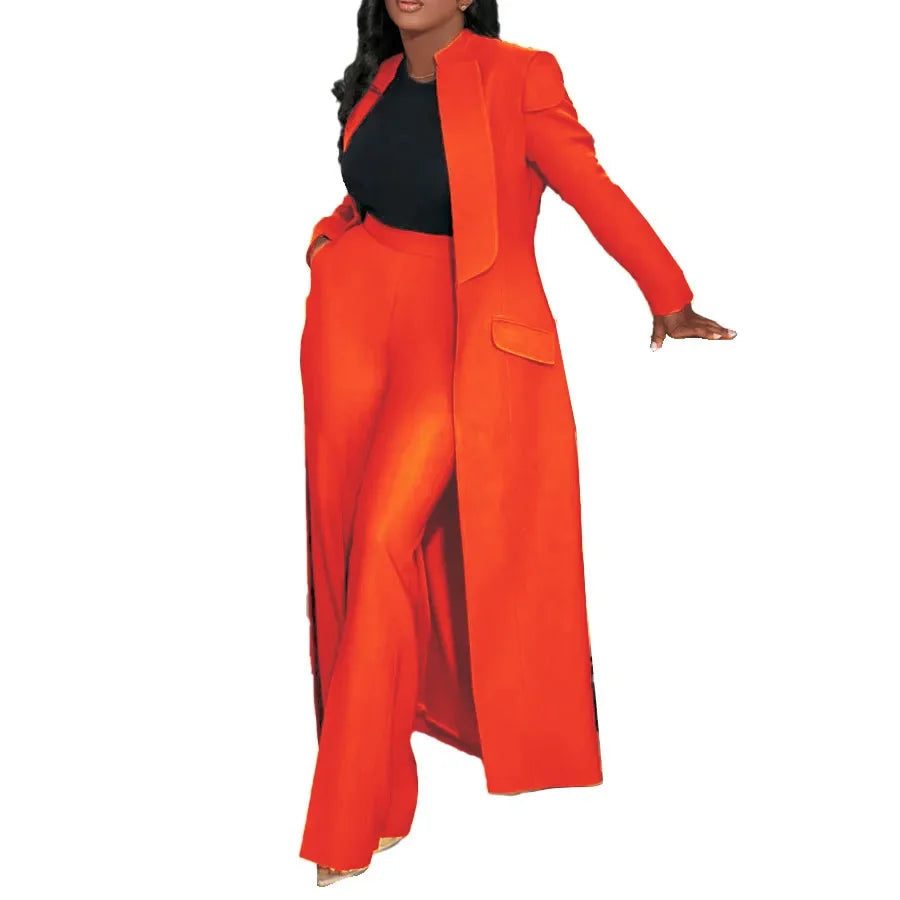 Women's Set Full Sleeve X-Long Blazer Coat+ Long Pant Suit 2025 Spring Streetwear Two 2 Piece Set Africa OL Work Outfits Viralgem Store