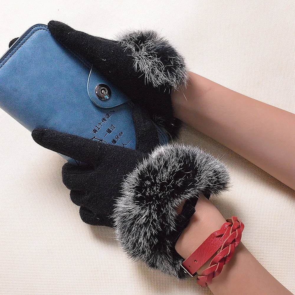 [BYSIFA] Winter Women Wool Gloves New Thick Warm Touch Screen Ladies Gloves Spring Autumn Soft  Elegant Hot Pink Mittens Gloves