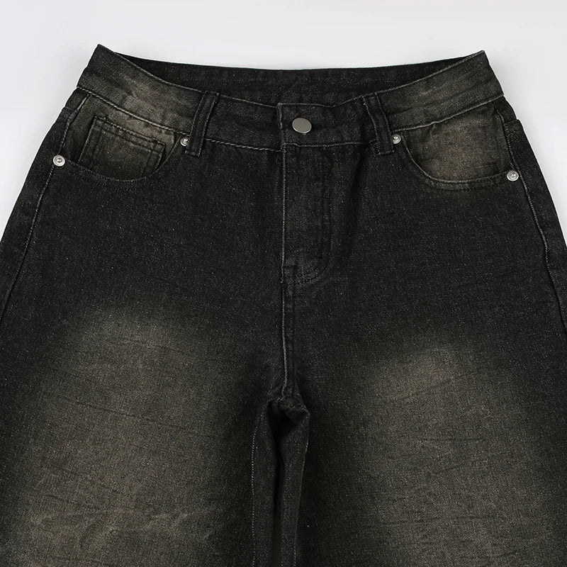 SUCHCUTE Low Waist Jeans for Women Goth Y2k Style Baggy Jeans Punk New Jeans Wide Leg Denim Pants Kpop Casual Loose Streetwear