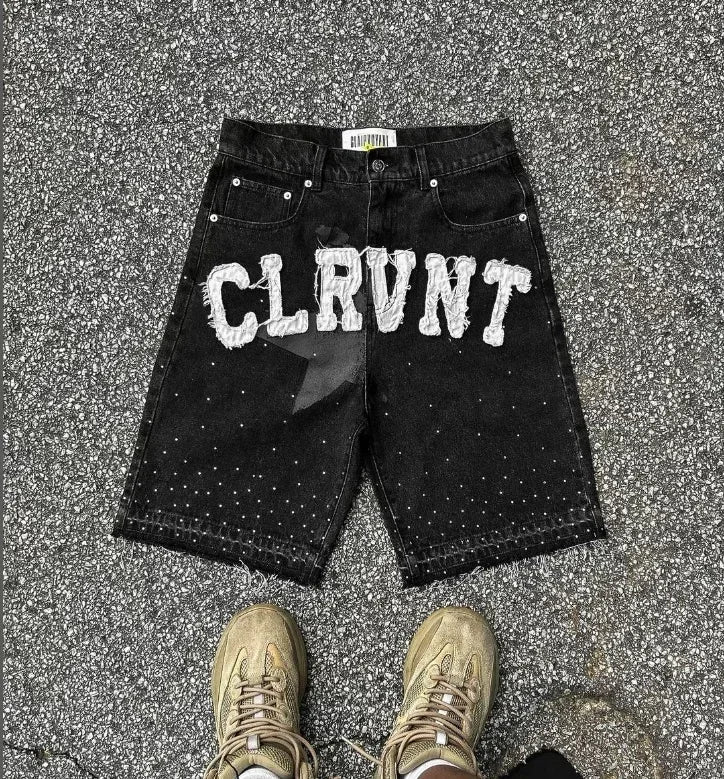 Summer Five Pointed Letter Patchwork Embroidered Jeans Harajuku Rock Hip Hop Diamond Pants Men's Personalized Design Shorts Viralgem Store