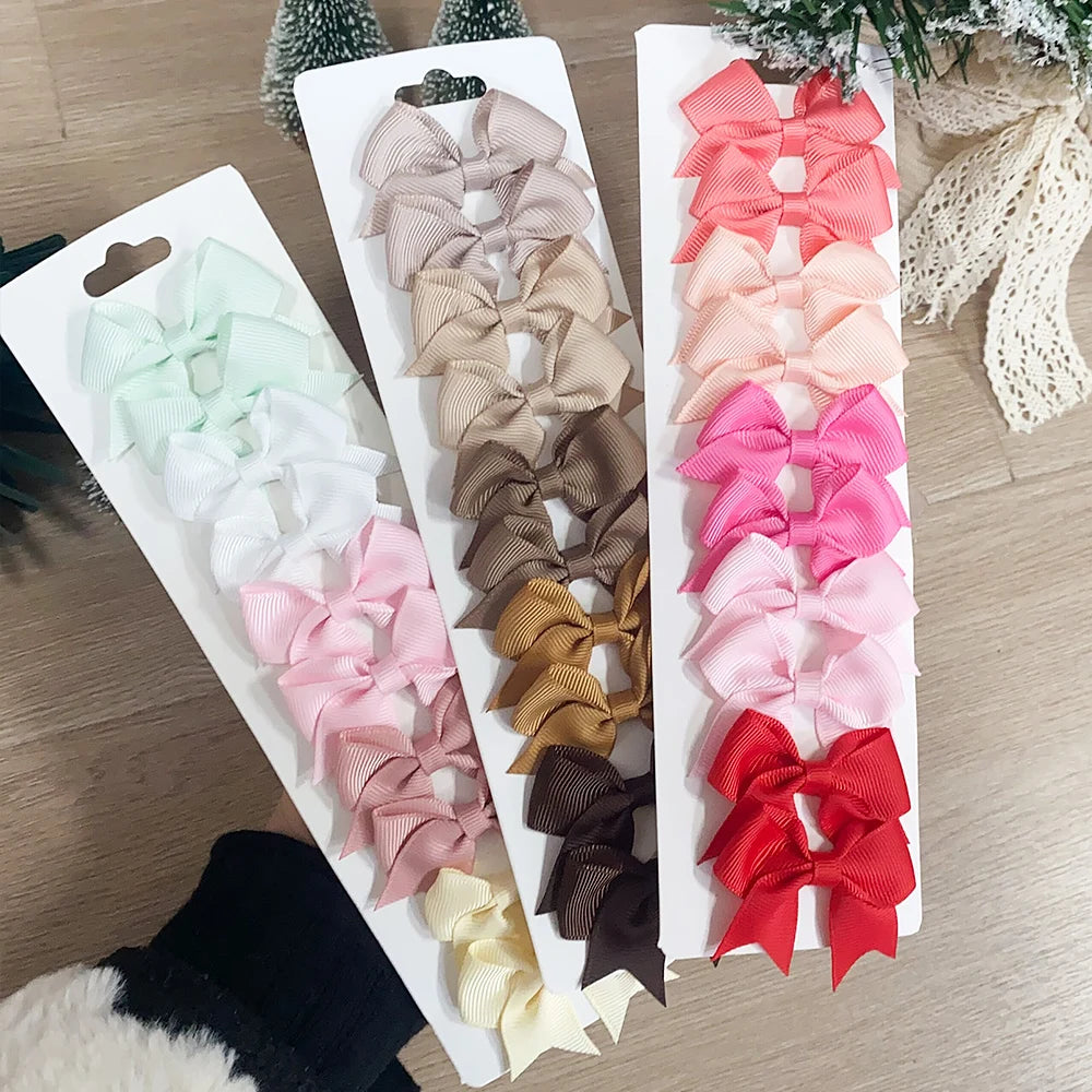 10Pcs/Set Solid Color Kids Bows Hair Clips for Baby Girls Handmade Ribbon Bowknot Hairpin Barrettes New Year Hair Accessories Viralgem Store