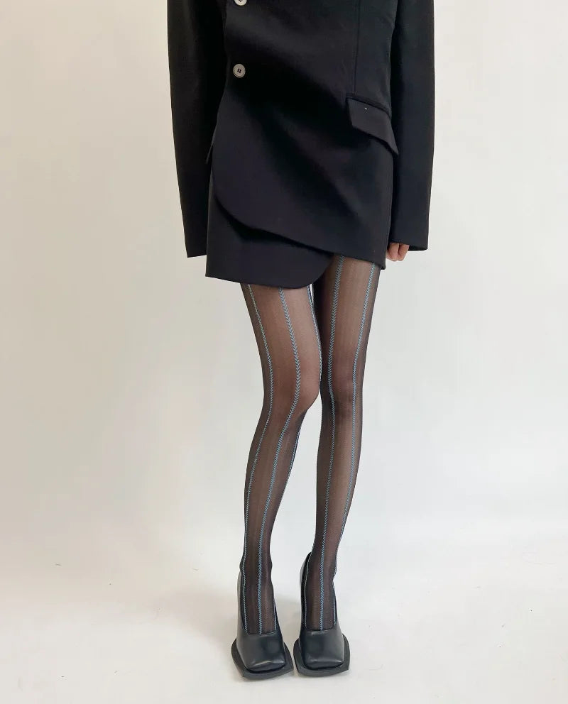 Vintage Sexy Black Vertical Stripes Pattern Stretchy Tights Pantyhose Women's Stockings Gothic Clothes Sexy Women's Underwear