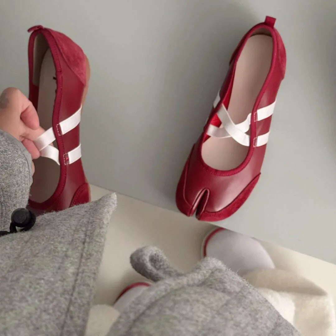 Split-Toe Casual Ballet Flats Shoes Women Pu Leather Cross Band Mary Janes Shoes Spring Autumn Streetwear Elegant Loafers New Viralgem Store