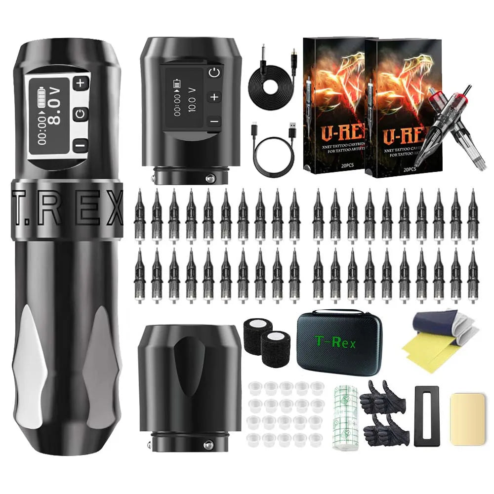 T-Rex Wireless Tattoo Machine Rotaty Battery Pen With Portable Power Pack 2400mAh LCD Digital Display For Body Art Makeup