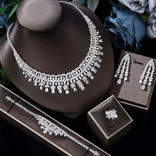 2024 Hot selling 4-piece Bride Wedding Jewelry Set with Cubic Zirconia Dubai Luxury Jewelry Set Viralgem Store