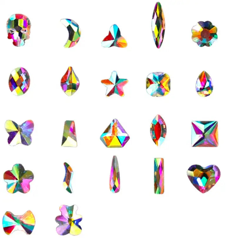 100pcs AB clear Rhinestone 4-10mm Nail Art Shape Top Crystal AB Czech Crystal Rhinestone Flatback Elongated Glass Stones ZZ15244