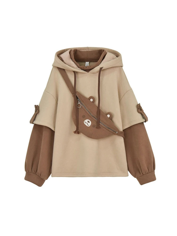 2XL Kawaii Hoodie Harajuku Bear Hooded Sweatshirt Women Korean Long Sleeve Oversized s Sweet Y2K Warm Winter Anime