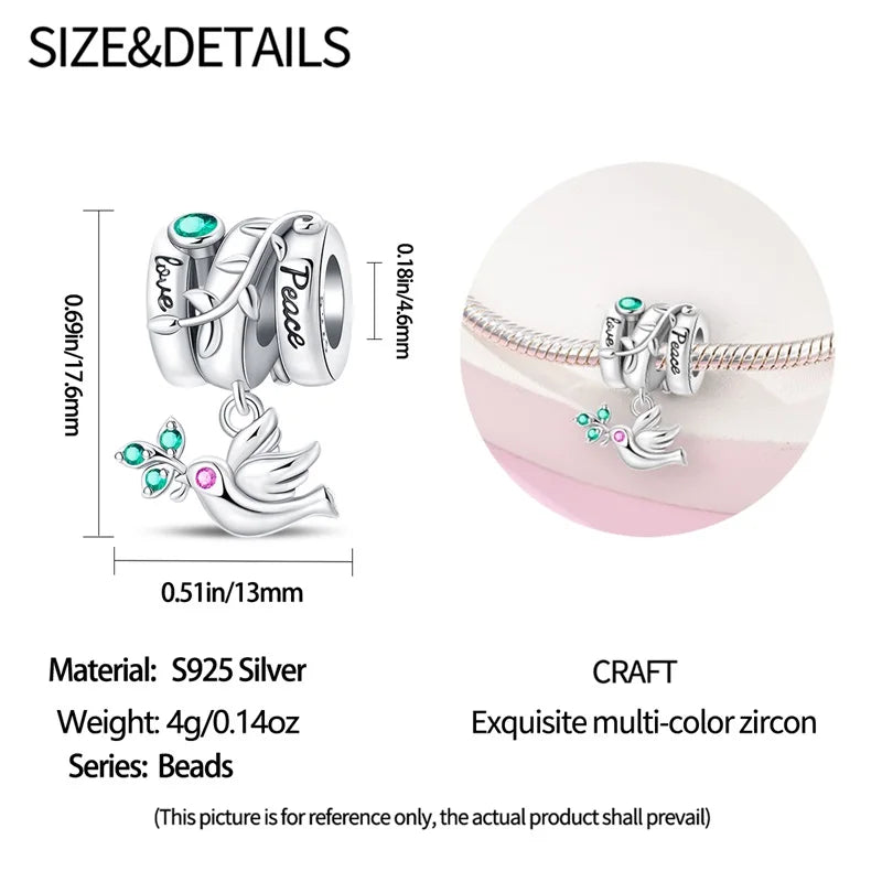 100% 925 Silver Parrot Hummingbird Owl Birds Fashion Design Charms Beads 3mm DIY Fine Jewelry Gifts Making Viralgem Store