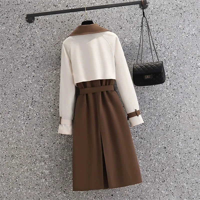 2024 Autumn Korean Mid-length Trench Coat Women Fashion Contrast Color Patchwork Spring Windbreaker Coat Female Windproof Jacket Viralgem Store