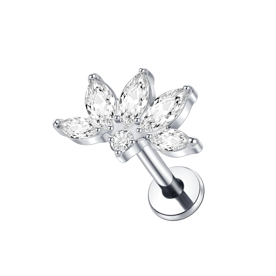 1pcs Titanium Cubic Zirconia Bee Flower Stud Earring Helix Tragus Daith Piercing Hinged Segment Hoop Body Jewelry Viralgem Store