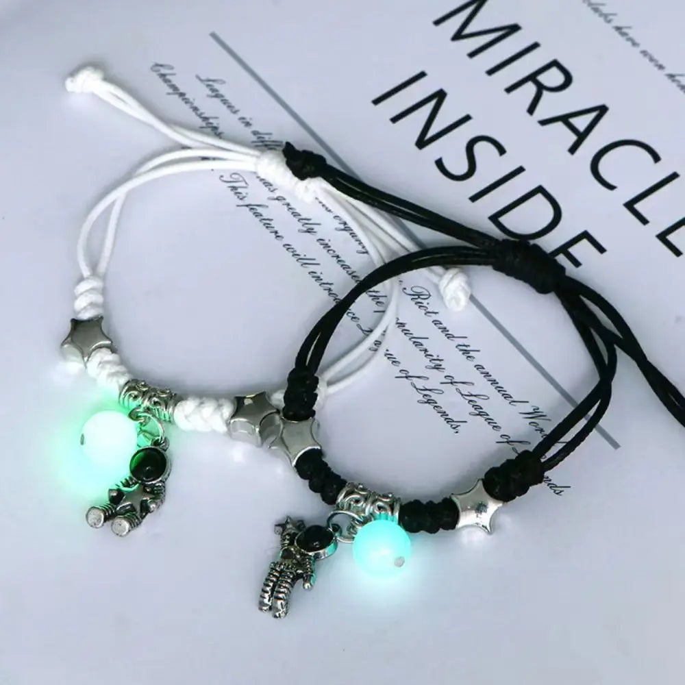 2Pcs Bracelet Jewelry Luminous Beads Couple Bracelet Woven Rope Star Friendship Bracelet Flower Heart Charms Bracelet Set