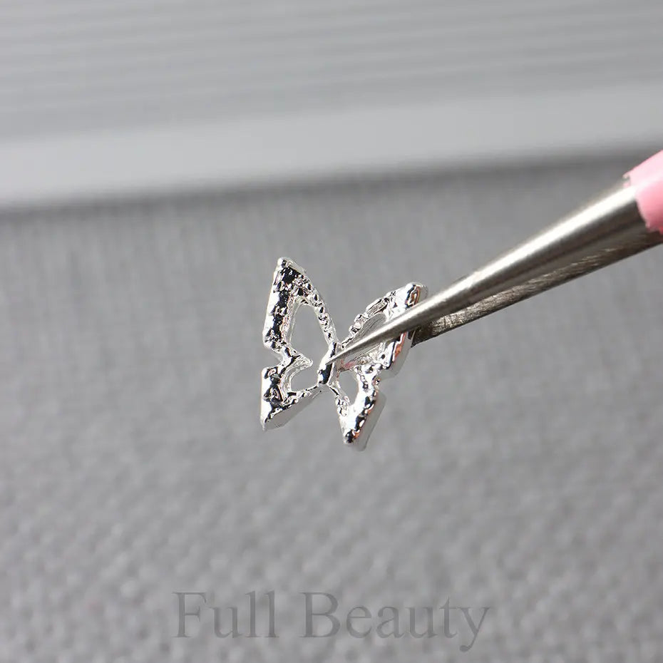 10pcs/pack Butterfly Shaped Nail Charms 3D Gold Silver Butterflies Rhinestone Zircon Jewelry DIY Nail Art Decoration Accessories