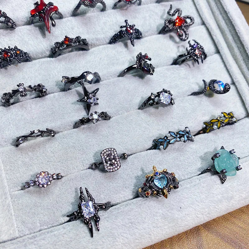 2025 Dark Gothic Irregular Zircon Adjustable Unisex Ring