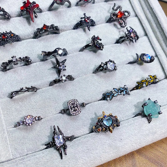 2025 Dark Gothic Irregular Zircon Adjustable Unisex Ring