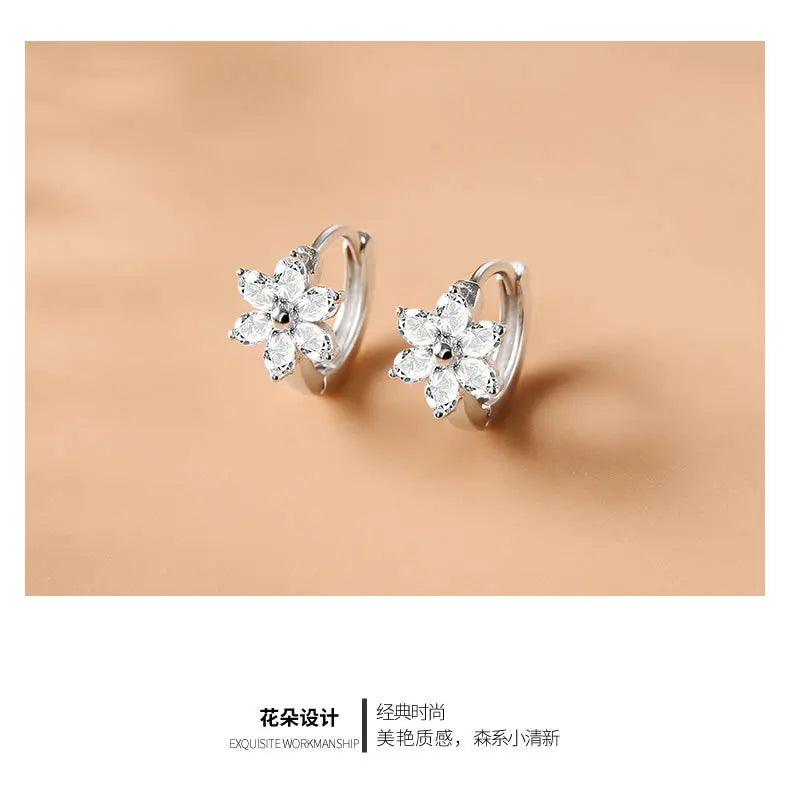 925 Sterling Silver Flower Earrings Temperament Simple Inlaid Zircon for Women Wedding Jewelry Accessories Viralgem Store