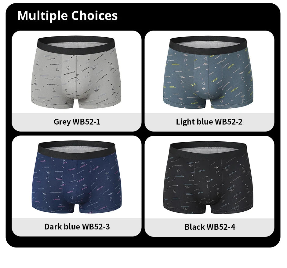 4-piece MEN'S Boyshort Young Men Printed Comfortable Underwear for Middle-aged and Elderly Men to Increase 5XL/6XL Boyshort. Viralgem Store