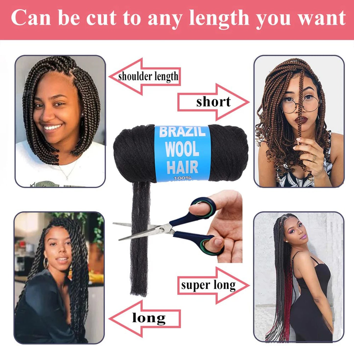8pc Brazilian Wool Hair Synthetic Crochet Hair Extensions for Women African Hair Yarn for Braiding Senegalese Twist Fake Hair