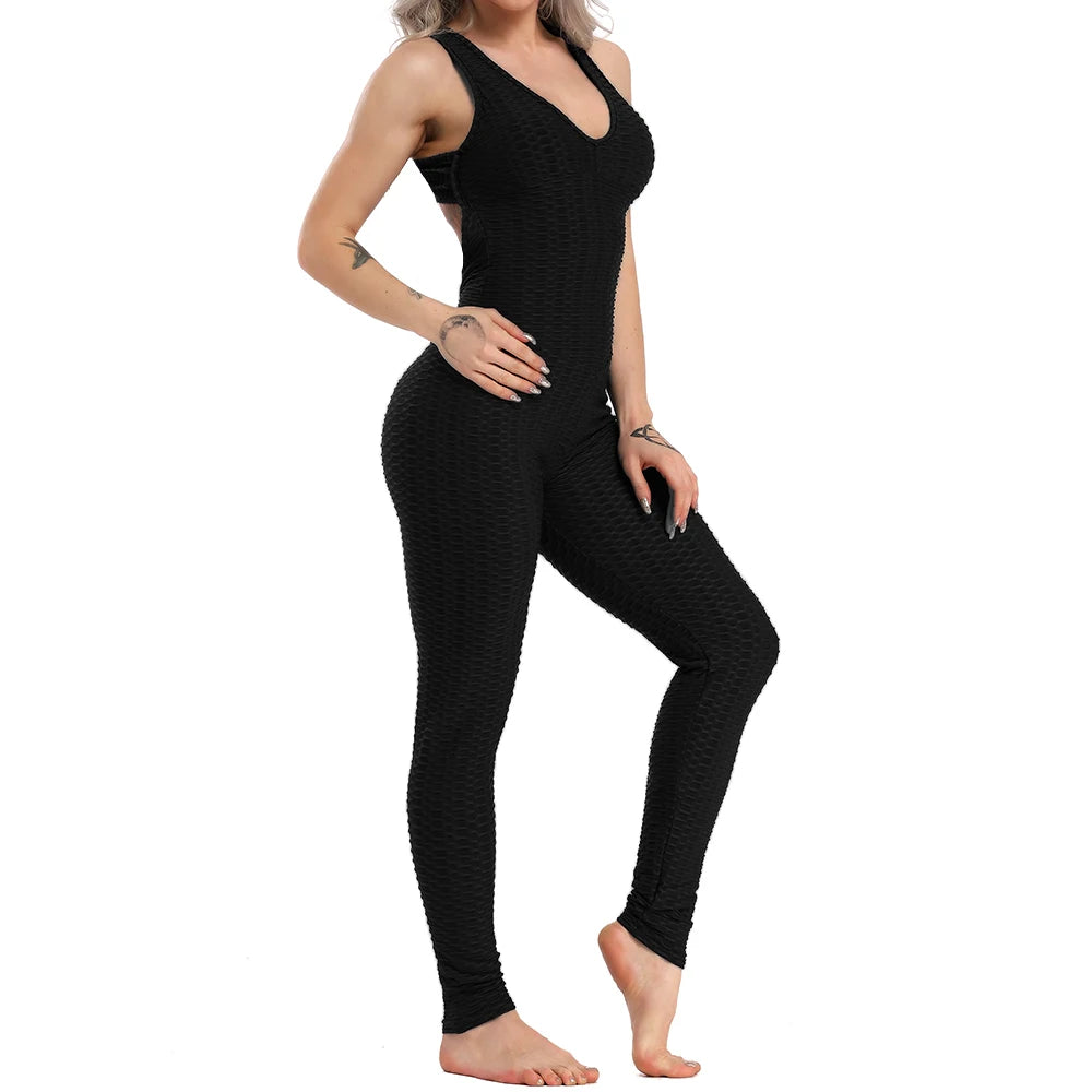 Women Halter Yoga Set Black Activewear Sexy Bandage Sleeveless Jumpsuit Skinny Rompers Solid Elastic Bodycon Fitness Sport Suits Viralgem Store