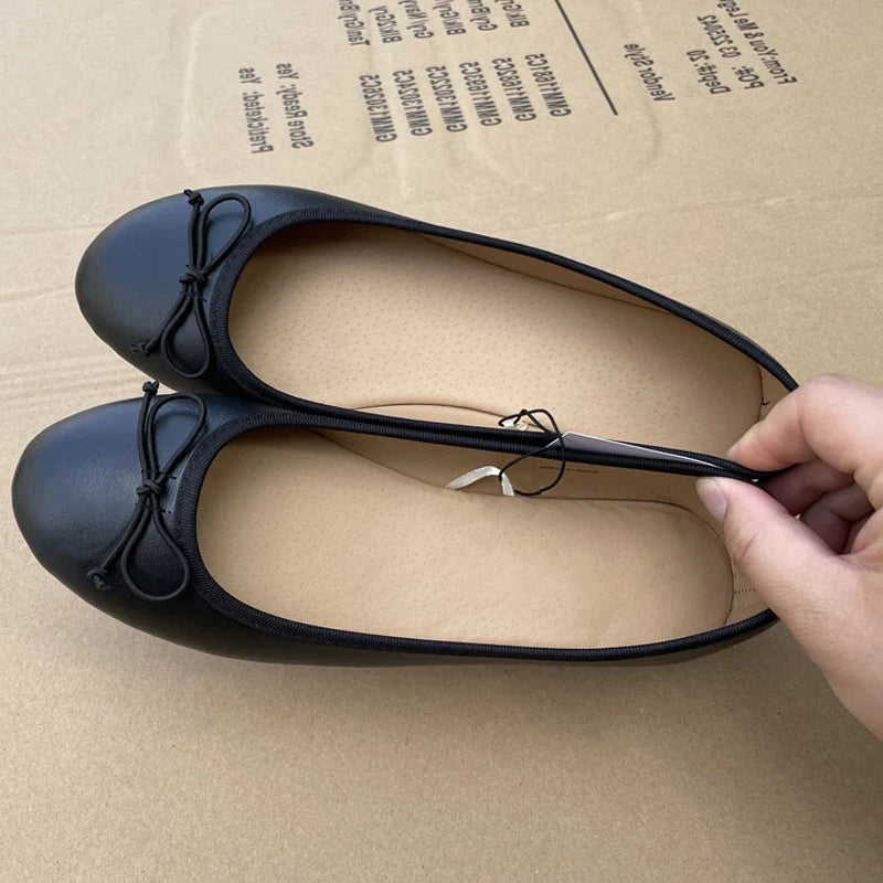 2026 Spring Elegant Bowknot Ballet Flats Classic Shoe Round Toe Comfort Slip-On Ladies Fashion Loafers Leather Mules Shoes Viralgem Store