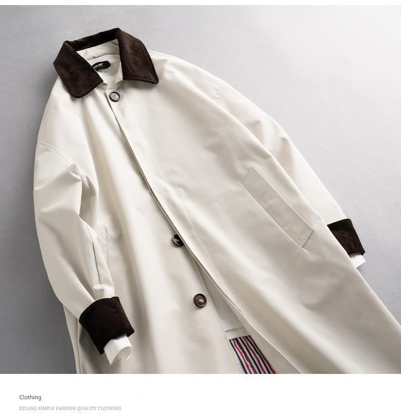 2024 Spring & Fall New Arrival K-style Loose Lapels Men's Mid-Length Trench Coat Japanese-Style Retro Casual Korean Coat Men Viralgem Store