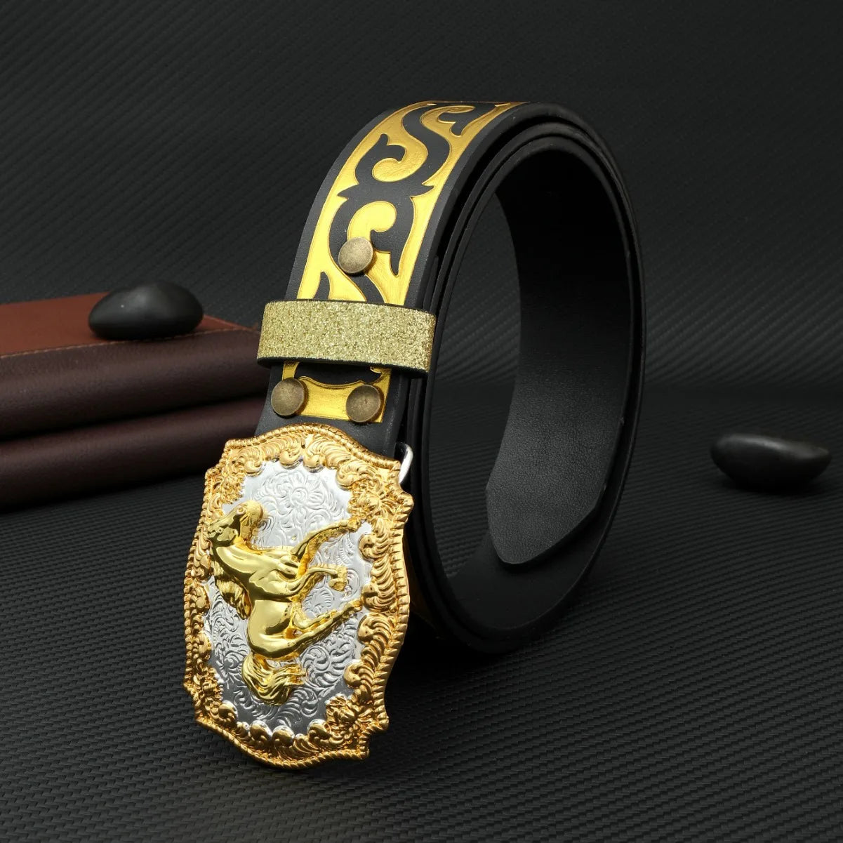 Western Cowboy PU Leather Belt - Men Waist Strap Bull Decoration Floral Engraved for Jeans Viralgem Store