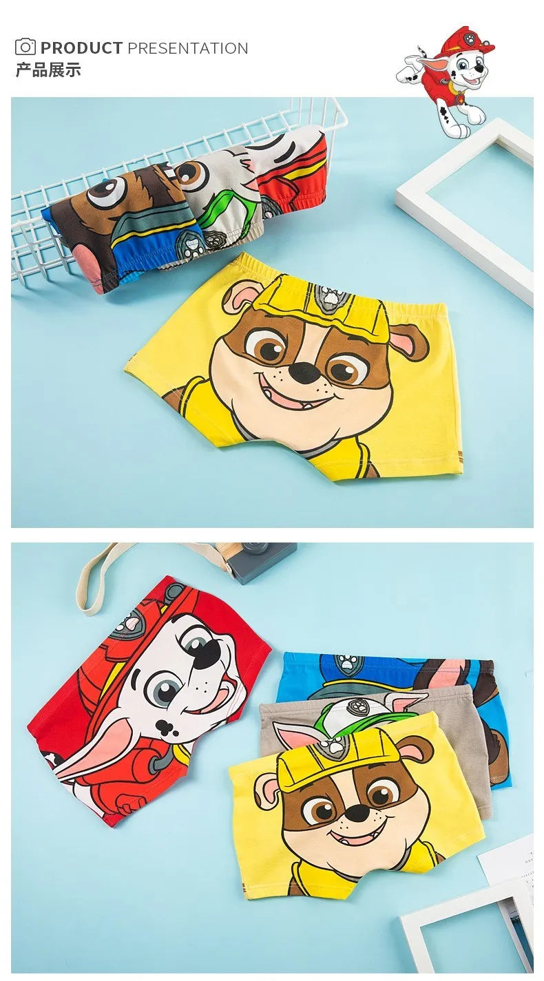 4PCS Original PAW Patrol Cute Boy Underpants Chase Marshall Rocky Rubble Healthy Cotton Boxers Underwear for Children Gifts