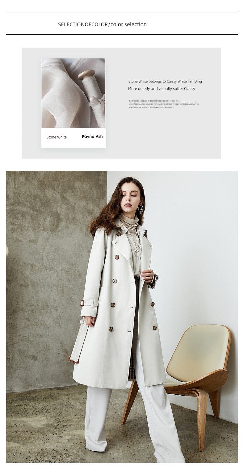 2024 Yi Element Spring & Fall New Arrival Chameleon Khaki Long Trench Coat British Style Work Clothing Trench Coat for Women In Stock