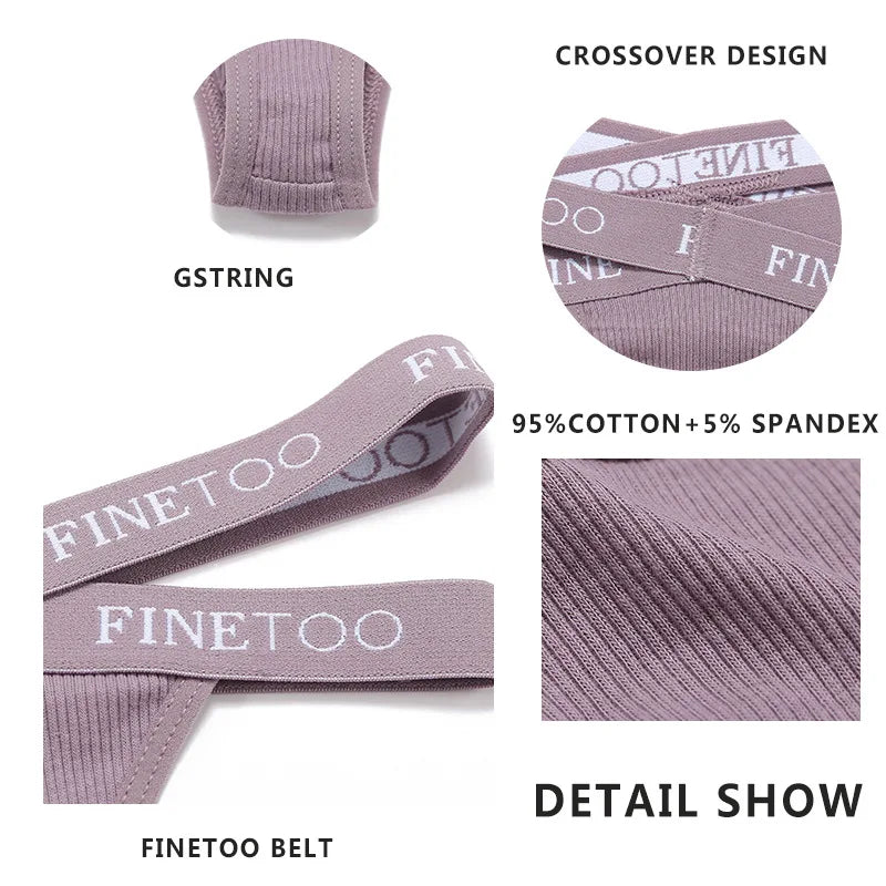3PCS/Set Cross Strap G-String Cotton Panties Women Sexy High Waist Women's Panties FINETOO Letter Waisted Panty Lingerie M-XL