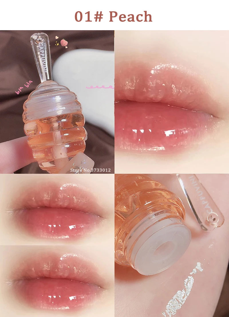 1PC Lip Oil Honey Peach Lip Care Moisturizing Unisex Lip Balm Fade Lip Lines Lip Masks Not Sticky Glossy Clear Lip Gloss Primer