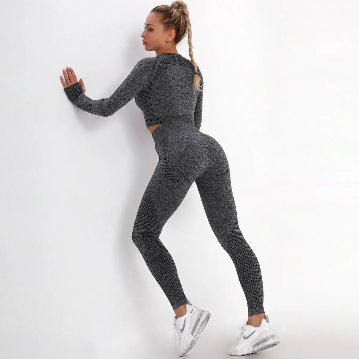 Women Seamless Gym Set Long Sleeve Top High Waist Belly Control Sport Leggings Gym Clothes Seamless Sport Suit Sexy Booty Girls Viralgem Store