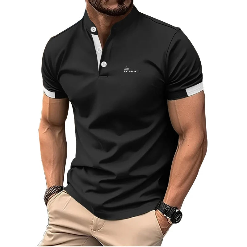 Spring Summer Men Casual Short Sleeve Stand Collar Polo T Shirt Men Sport Golf Polo Shirt Letter Print Slim Fit Polo Tops Viralgem Store