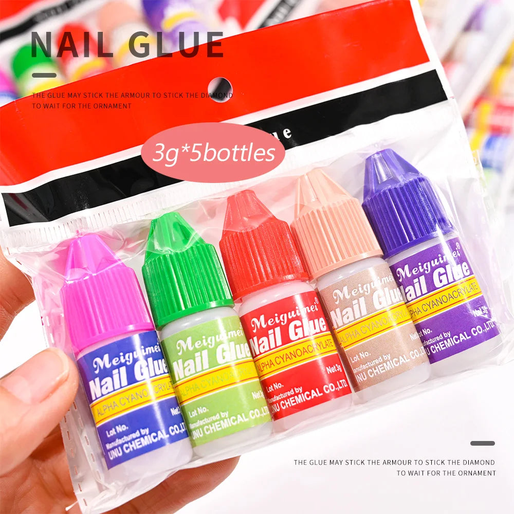 5Pcs Fast Drying Nail Art Glue Glitter UV Acrylic Rhinestones Press on Nails Strong Adhesive Nail Glue False Tips Manicure Tool