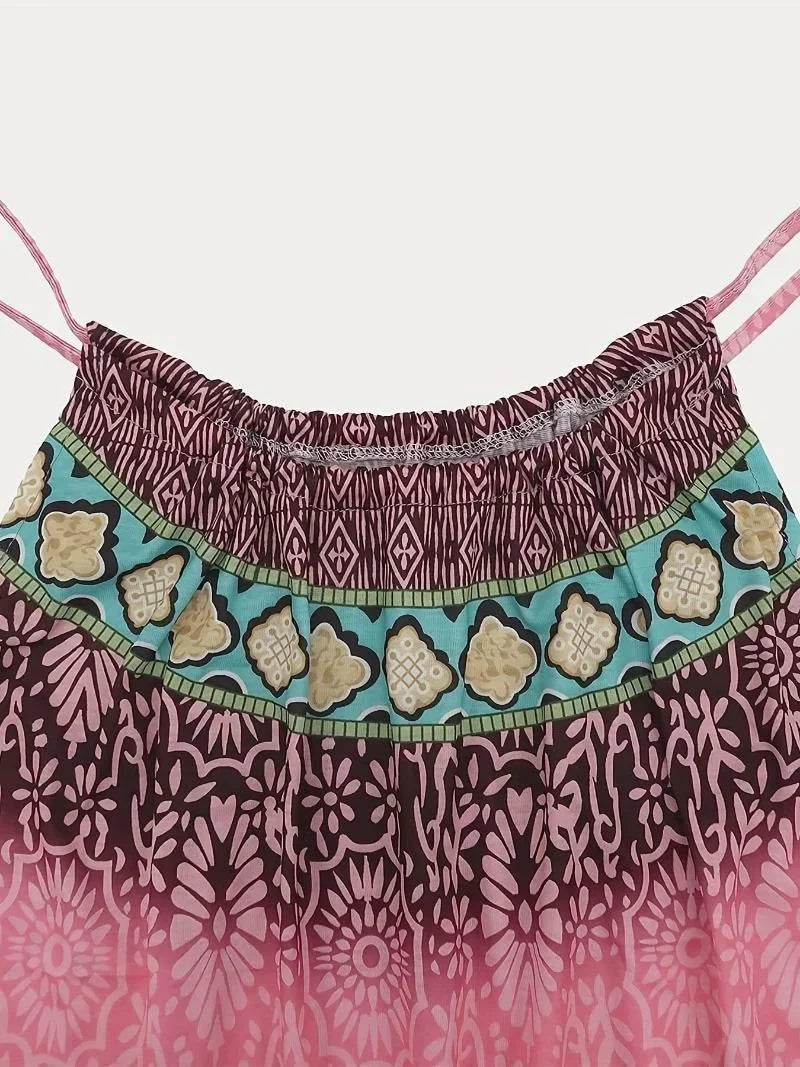 Women's Beach Dress Summer Fashion Plus Size 1XL-6XL Ladies Vintage Printed Casual Spaghetti Strap Loose Dress Boho Dress Robe Viralgem Store