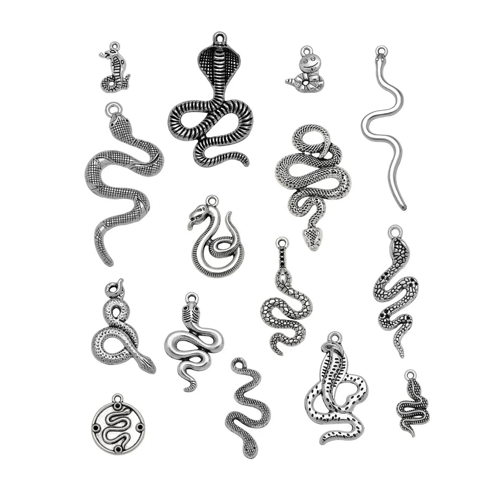 10/20pcs/lot Antique Silver Plated Snake Charms Animals Pendant For Diy Necklace Jewelry Making Findings Supplies Accessories Viralgem Store