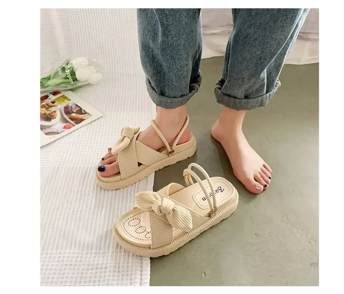 Women Sandalias Mujer Summer Fairy Style 2024 New Fashion Student Platform Roman Lady Sands Flat Shoes Cute Slippers