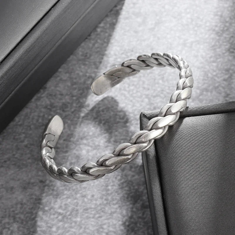 Stylish Geometric Oval Pattern Personalized Men's Open Bracelet Fashion Retro Wide Hand Jewelry Party Gift