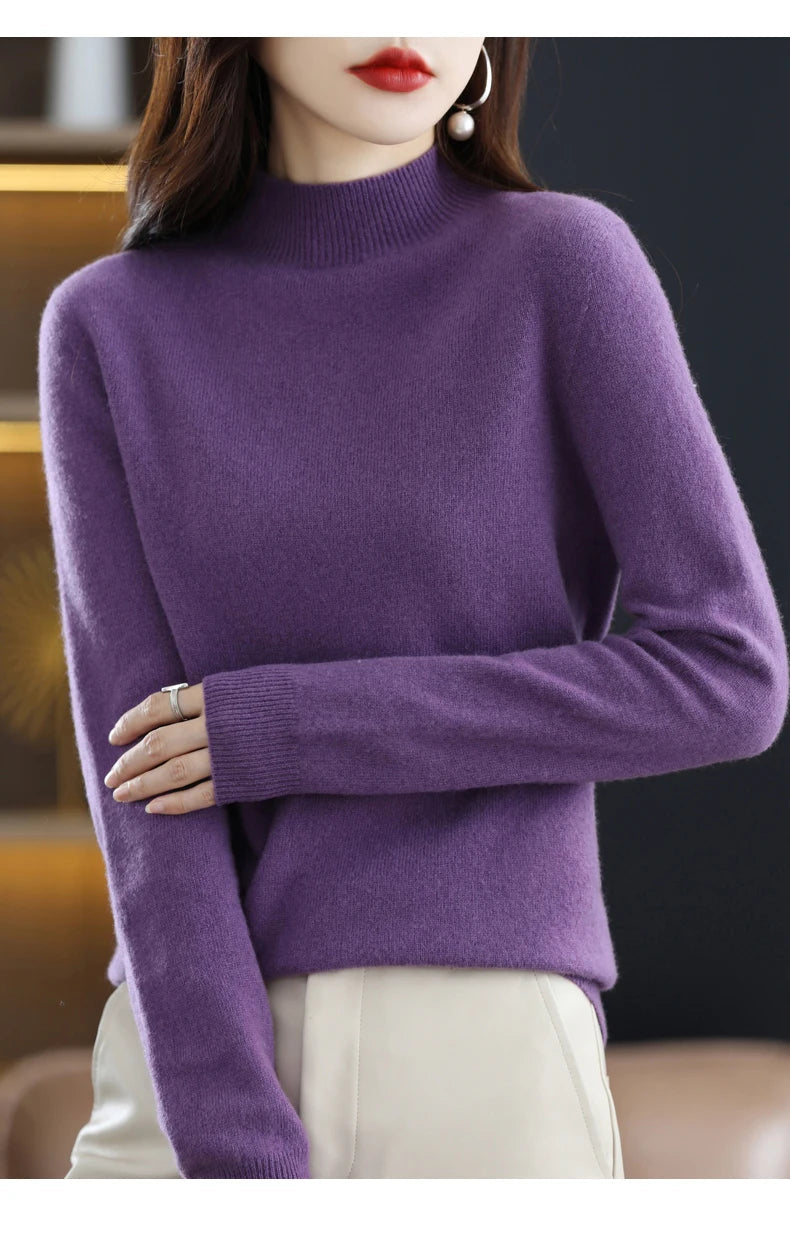100% Pure Wool Half-neck Pullover In Autumn And Winter New Cashmere Sweater Women's Casual Knit Top Women's Coat 19 Colors Viralgem Store