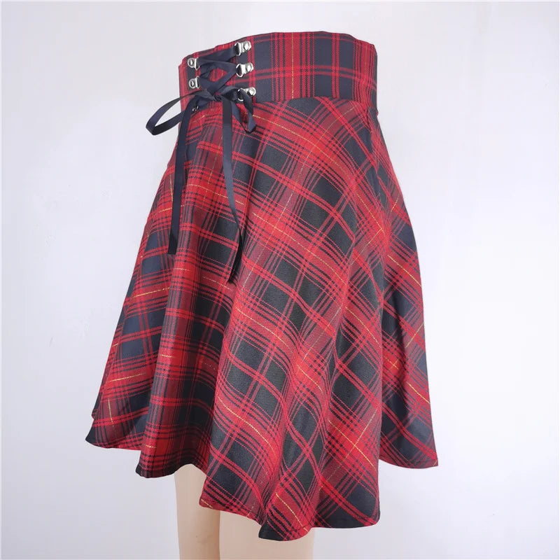 Women's Basic Versatile Flared Casual Mini Skater Skirt High Waisted School Goth Punk Black Skirt Harajuku