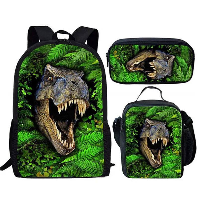 3pcs/Set Backpack Harajuku Dinosaur 3D Print School Student Bookbag Anime Laptop Daypack Lunch Bag Pencil Case