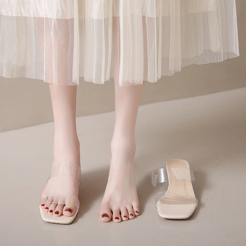 Summer Women Pumps Sandals PVC Jelly Slippers Open Toe High Heels Women Transparent Perspex Slippers Shoes Heel Clear Sandals