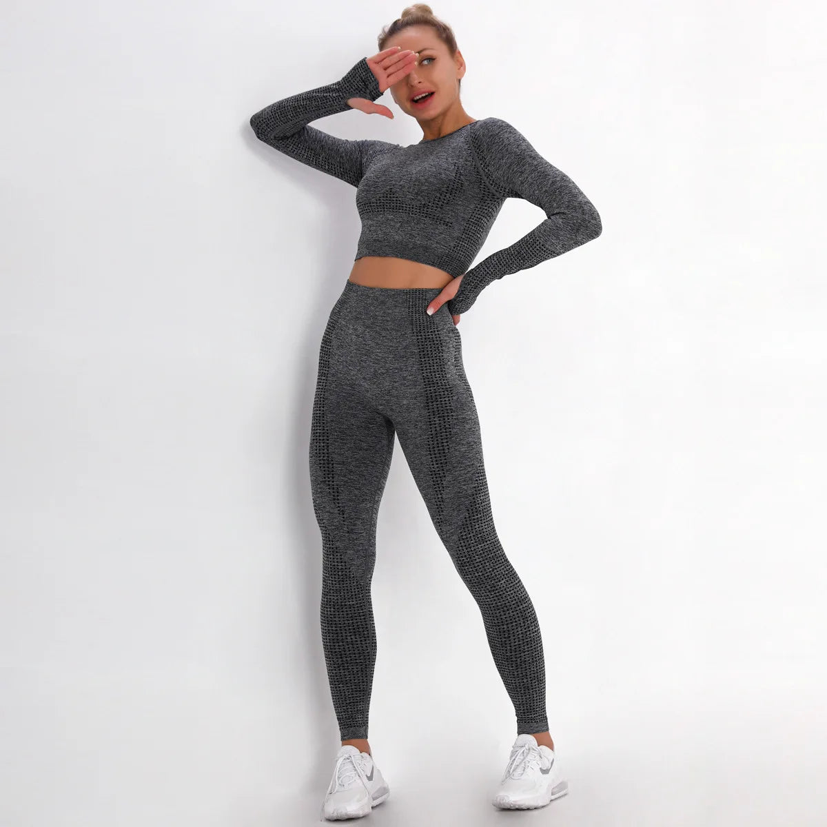Women Seamless Gym Set Long Sleeve Top High Waist Belly Control Sport Leggings Gym Clothes Seamless Sport Suit Sexy Booty Girls Viralgem Store