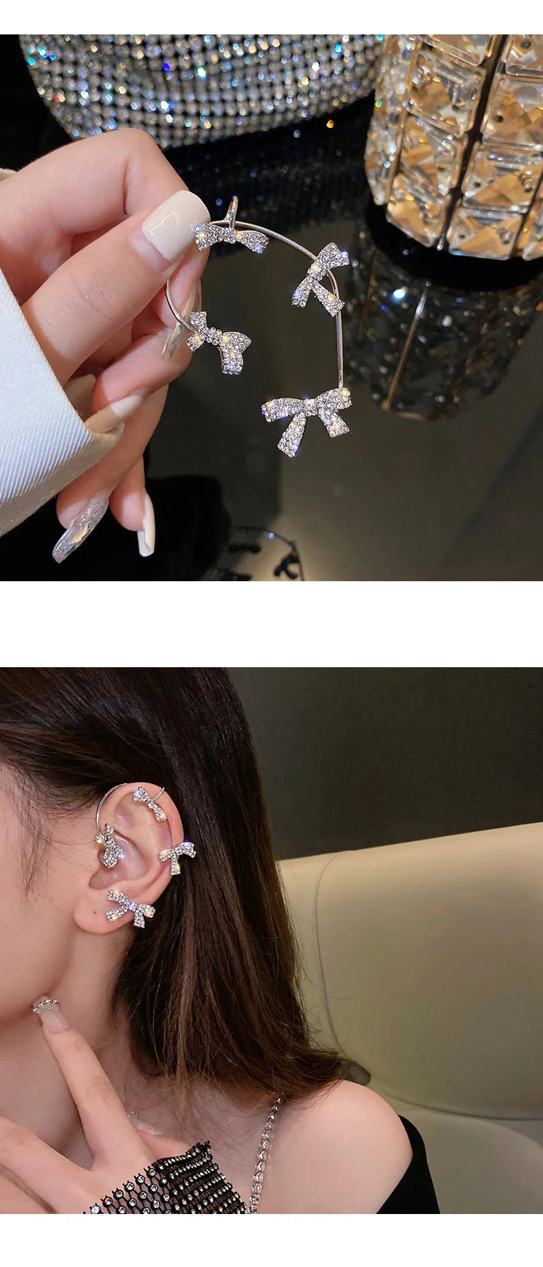 20Style Luxury Shiny Crystal Rhinestone Long Tassel Ear Cuff No Pierced Ear Clip Earrings For Women Wedding Korean Trend Jewelry Viralgem Store