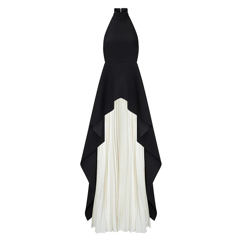 TWOTWINSTYLE Sexy Two Piece Set Women Halter Sleeveless Open Back Top High Waist Pleated Maxi Skirt Slim Women's Suit Summer New