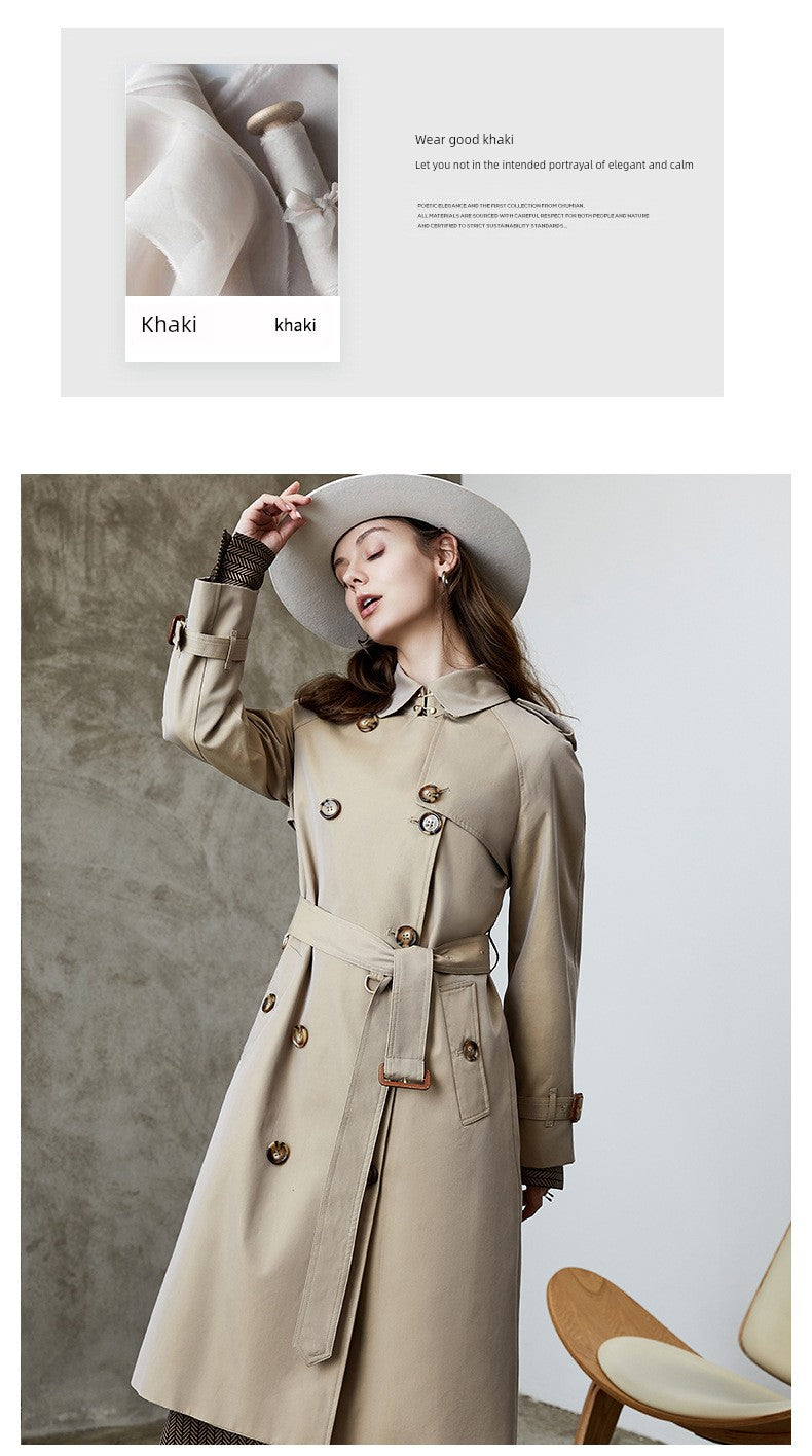 2024 Yi Element Spring & Fall New Arrival Chameleon Khaki Long Trench Coat British Style Work Clothing Trench Coat for Women In Stock