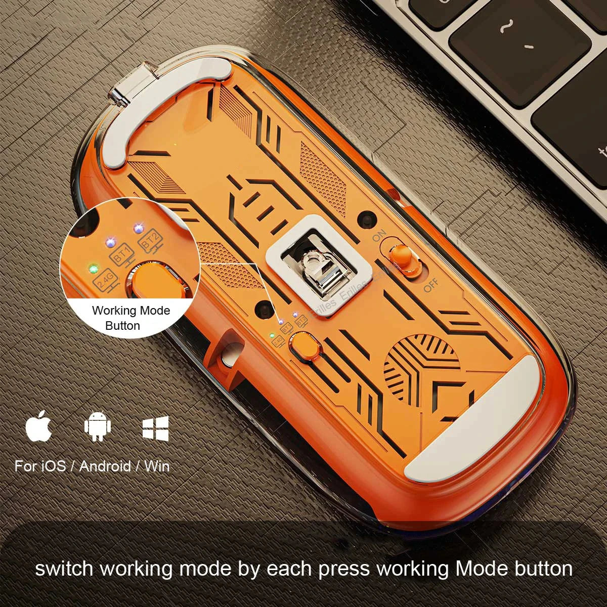 Transparent Magnetic Triple Mode Bluetooth compatible 2.4G Wireless Mouse One-Click Desktop Type-C Rechargeable Silent Mice Mute Viralgem Store