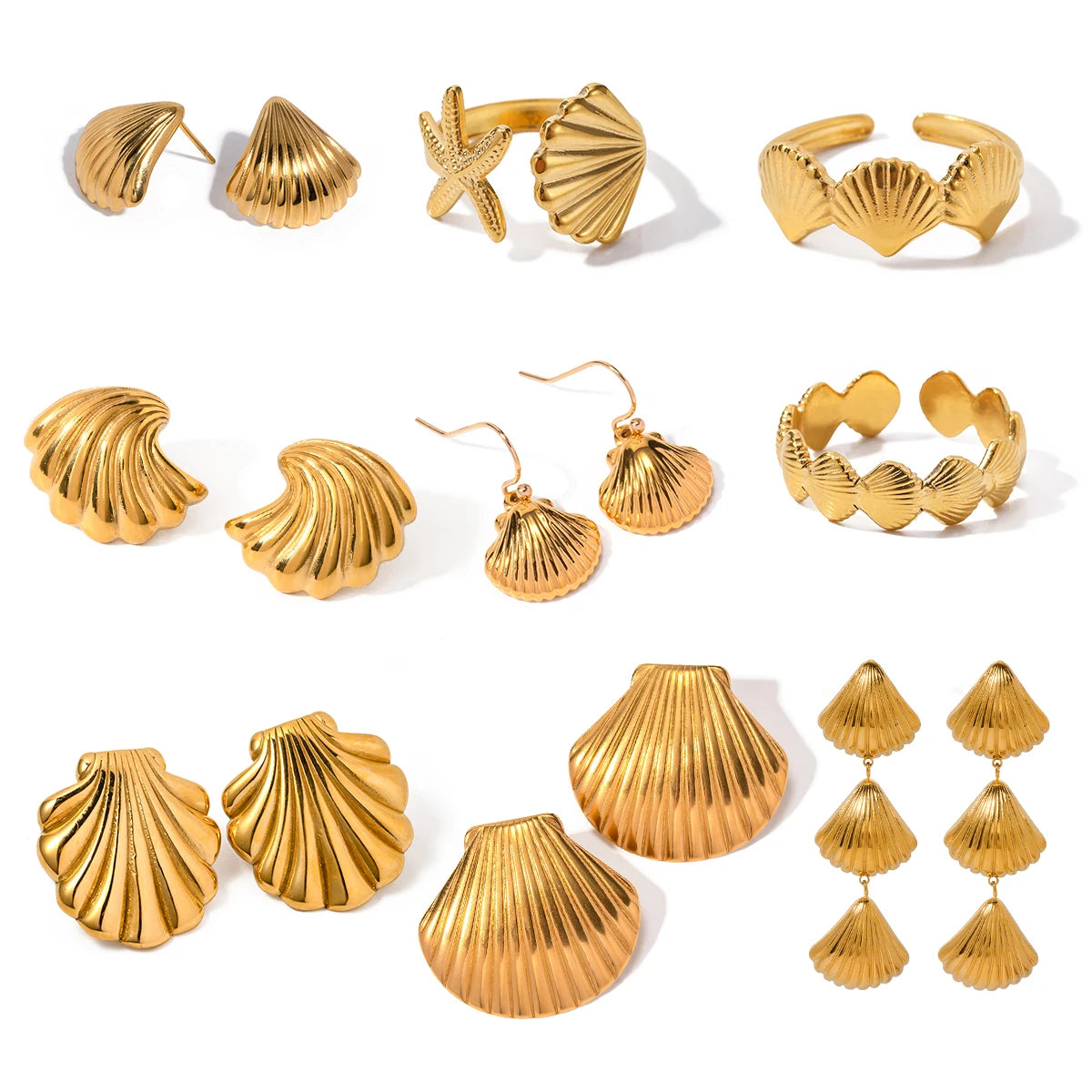 Youthway Shell Textured Metal Stainless Steel Earrings Summer Beach Holiday Charm Jewelry Waterproof  Holiday Summer Jewelry